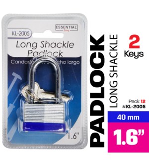 Padlock Long Shackle w 2 Keys 40mm 1.6"