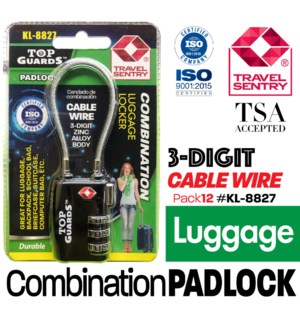 Padlock TSA 3-Digit Combination Zinc Alloy