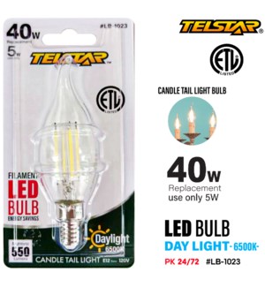 Light Bulb Filament Candle Tail 5W LED