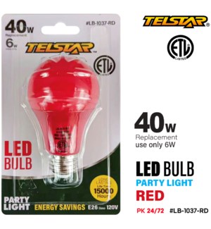 Party Light Bulb-Red 6W LED