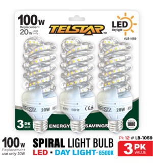 Spiral light bulb 3PK LED 20W (100W)