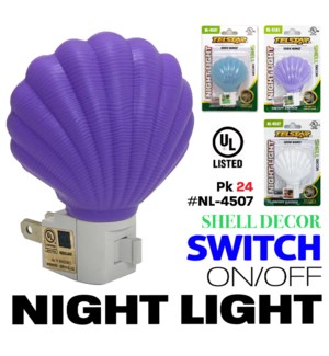 Assorted Shell Night Light, UL listed - Asstd Colors