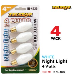 4Pk Night Light Bulbs White 4 Watts