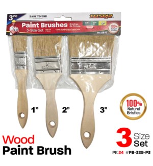 Paint Brush set Wood 3 Piece 1" 2" 3"