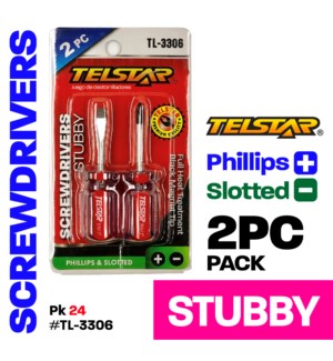 Phillips & Slotted Stubby Screwdriver 2 Pk