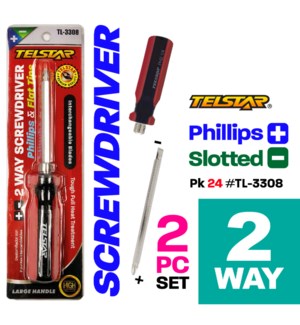 Screwdriver Tip 2 Way Phillip#2, Slotted1/4"