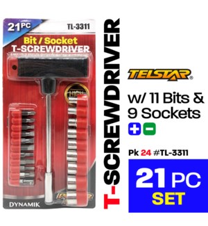 21 Pcs T-Handle Socket Screwdriver & Bits Set