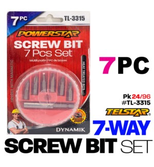 Screw Bits Set w/Case 7 Pcs