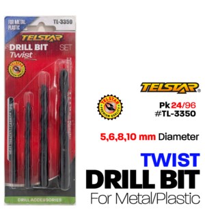 Twist Drill Bit Set 5,6,8,10mm Metal/Plastic