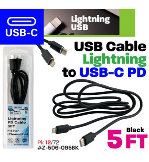 Cable Lighting to Type-C 5' Black