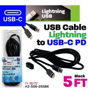 Cable Lighting to Type-C 5Ft - Black