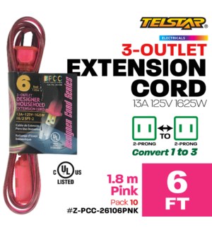 Extension Cord PinkDesignerHousehold 6' (10/50)