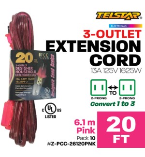 Extension CordPinkDesignerHousehold20' (10/50)