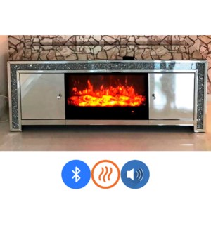 TV STAND/FIREPLACE WITH HEATER ,BLUETOOTH SPEAKER & 4-COLOR CHANGING INSERT(59.10"LX15.76"WX23.62"H)