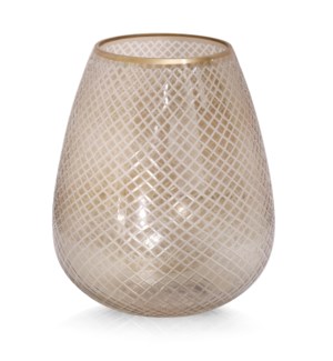 LIGHT AMBER HURRICANE LARGE | 12in w. X 15in ht. X 12in d. | Etched Net Design Glass Goblet in Amber