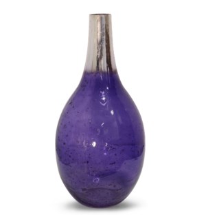 SEEDED ROYAL | 11in w. X 22in ht. X 11in d. | Purple Tinted Glass Vase Accessory with Nickel Plated