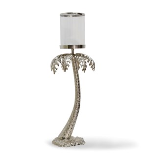 NICKEL PLATED PALM LARGE | 17in w. X 46in ht. X 17in d. | Plated Metal Palm Tree Sculpture with Clea