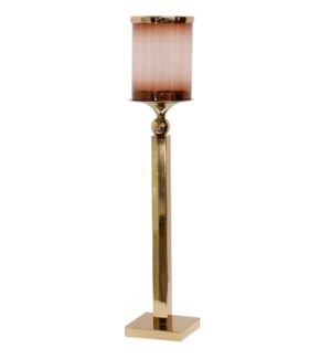 BRASS CANDLE PILLAR MEDIUM | 7in w. X 32in ht. X 7in d. | Metal Candle Stick with Heat Tinted Glass