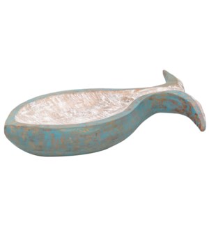 WASHED BLUE | 19in X 9in X 4in | Carved Wooden Fish Shaped Bowl | Made in India