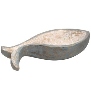 WASHED GRAY | 19in X 9in X 4in | Carved Wooden Fish Shaped Bowl | Made in India