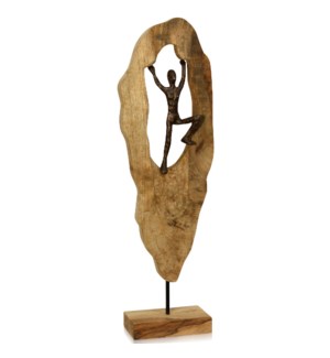 HUMAN ASCENDING | 26in ht X 8in w X 4in d | Natural Carved Wood Table Top Accessory with Pewter Pain