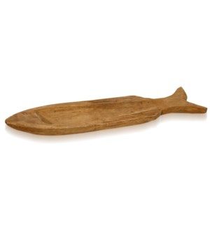 FISH COASTER | 29in w X 6in d X 2in ht | Natural Carved Wood Fish Fin Design Accessory Tray