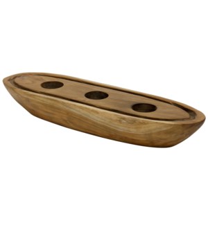 Cano Tea Light | 16in X 5in X 3in Natural Solid Wood Candle Holder