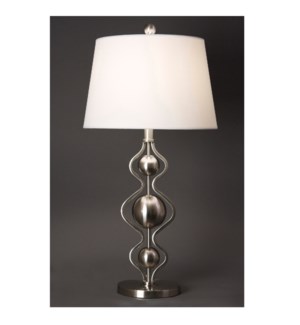 BRUSHED STEEL | Metal Body Transitional Table Lamp with White Hardback Shade | 150 Watts | 15in w. X