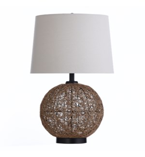 NATURAL RATTAN | Woven Sphere Table Lamp With Bronze Base & Cap | 150 Watts | 16in w. X 29in ht. X 1