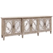 Naples 6 door cabinet features bold overlay grill fronting mirrored doors. Has a breakfront centered