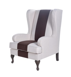 DANN FOLEY LIFESTYLE | Cream Accent Chair with Brown Stripe and Wooden Cabriole Legs  | 46in ht. X 3