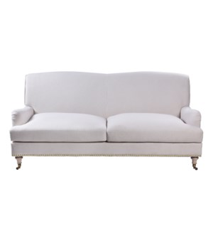 DANN FOLEY LIFESTYLE | Cream Upholstered Sofa on Casters  | 35in ht. X 74in w. X 40in d.