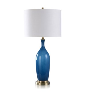 DANN FOLEY LIFESTYLE | Night Light Blue Glass Table Lamp with Gold Metal and White Shade | 150 Watts