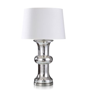 DANN FOLEY LIFESTYLE | Chrome Glass Table Lamp with White Shade | 150 Watts | 19in w. X 32in ht. X 1