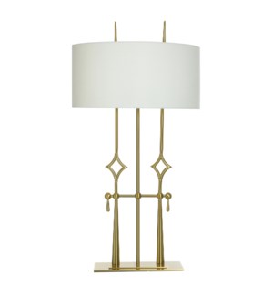 DANN FOLEY LIFESTYLE | Polished Brass Metal Horsebit Lamp with White Shade | 60 Watts | 19in w. X 35