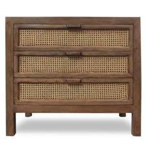 EASTON CHEST | 36in w. X 33in ht. X 16in d. | Solid Mango Wood Three Drawer Chest with Woven Cane Pa