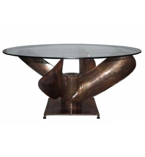 EMELIA COCKTAIL TABLE | 35in w. X 16in ht. X 35in d. | Cast Metal Propeller Cocktail Table in Antiqu