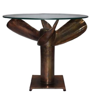 EMELIA END TABLE | 22in w. X 20in ht. X 17in d. | Cast Metal Propeller Side Table in Antique Bronze