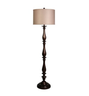 CHARLTON BRONZE | Traditional Classic Floor Lamp with Drum Shade In Silk Blend Taupe Fabric | 16in w
