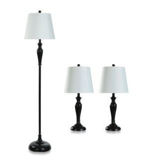 OILED BRONZE SET | Two Table Lamps & One Floor Lamp with White Hardback Shades | 100 Watts | 12in w.