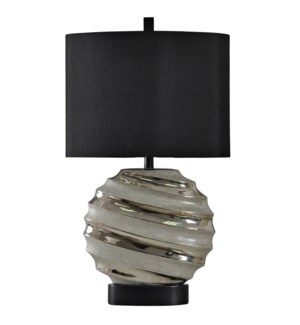 Brushed and Smooth Silver Ceramic Table Lamp with Black Fabric Shade