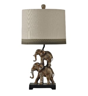 Antique Silver Finish Stacking Elephant Novelty Lamp Designer Shade with Trim