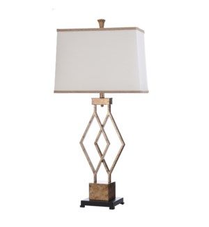 Vintage Gold Metal Base Table Lamp with Designer Fabric Trimmed Hardback Shade