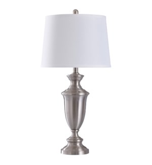 BRUSH NICKEL | Steel Table Lamp with White Shade | 100 Watts | 14in w. X 30in ht. X 14in d.
