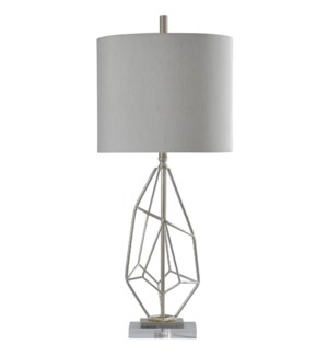 Silver Leaf | Contemporary Steel and Acrylic Table Lamp | 150W | 3-Way | Hardback Shade
