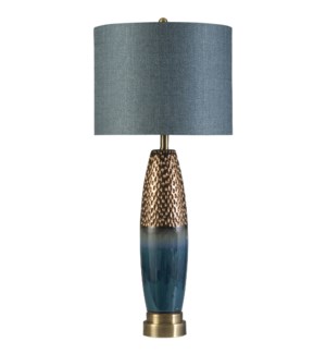 Bedford | Hammered Ceramic in Copper and ReactIVe Blue and Gray Glaze with Metal Base | Transitional