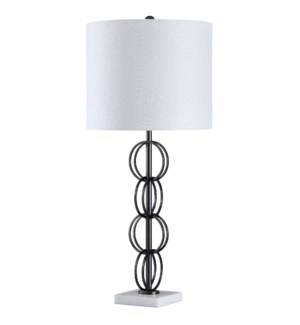 Calacatte | Metal Rings Stacked and Black Chrome Plated with White Marble Base | 150 Watts | 3-Way