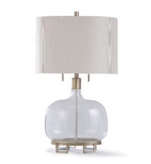 HELSTON GOLD | 31in X 18in | Classic Glass and Ornate Steel Base Table Lamp with Twin Pulls and Fabr