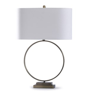 Antique Brass | 32in Contemporary Metal Circular Table Lamp with Rectangular Shade | 100W | 3-Way
