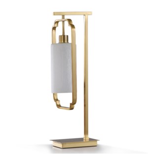 SATIN BRASS ACCENT LAMP | 26in ht. | Traditional Brass Metal Pendant Style Desk Lamp with Frosted Ve